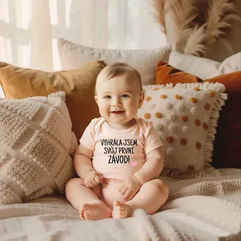 Kojenecké oblečení Body VYHRÁLA JSEM SVŮJ PRVNÍ ZÁVOD Barva: Růžová, Velikost: 80-86 (12-18 měsíců)