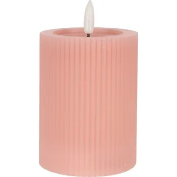 Svíčka Růžová válcová svíčka s vroubkováním Led Candle - Ø 8*13 cm / 2*AA
