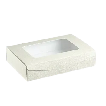 Krabička na výslužku Dárková krabička na dezerty s průhledným okénkem - imitace kůže 24x16x5 cm