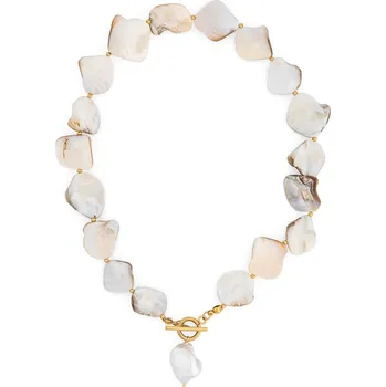 Náhrdelník franco bene Mušličkový náhrdelník s přívěskem perly - pozlacený | 1360 zlatá