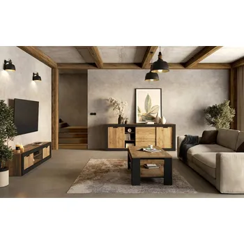 Komoda Nábytek do obývacího pokoje TUDOR dub Samdal/černý mat