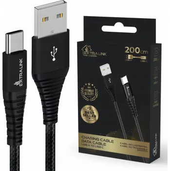 Datový kabel Extralink Pletený kabel USB typu A na USB typu C Smart Life 15W 2m černý