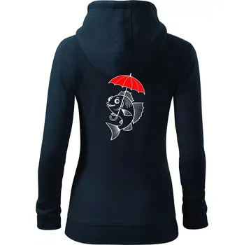 Dámská mikina Ryba s deštníkem - Dámská mikina trendy zipper s kapucí - XS ( Námořní modrá (velmi tmavá - téměř černá) )