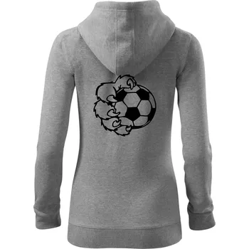 Dámská mikina Medvědí tlapa fotbal - Dámská mikina trendy zipper s kapucí - M ( Tmavě šedý melír )