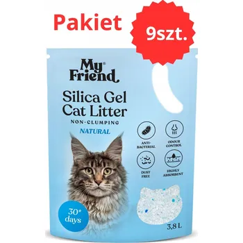 Podestýlka pro kočku My Friend Silica Přírodní silikonové stelivo stelivo pro kočky 3,8 l x 9 balení