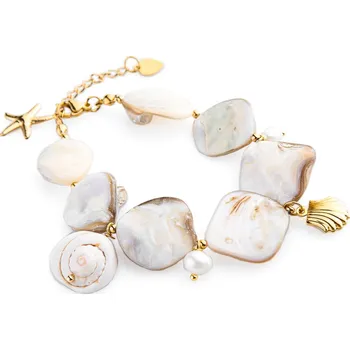 Náramek franco bene Mušličkový náramek s přívěskem mušle - pozlacený | 1061