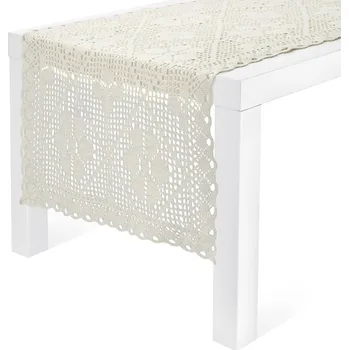 ubrus Bavlněný běhoun na stůl JEDEKA HÁČKOVANÝ BÉŽOVÝ 50 x 100 cm