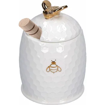 Nádoba na med LA PORCELLANA BIANCA Aperegina Oro 0,5 l - skleněná nádoba na med s naběračkou
