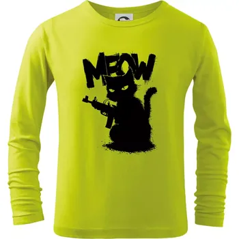 Dětská móda Meow kočka se zbraní - Triko dětské Long Sleeve - 104-110cm / 3-4 roky ( Limetková )
