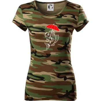 Ryba s deštníkem - Dámské maskáčové triko - XS ( Hnědý maskáč )