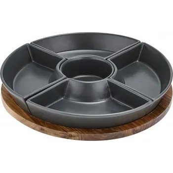 LADELLE Essentials - dřevěná prkénko na servírování sýrů a občerstvení s miskami