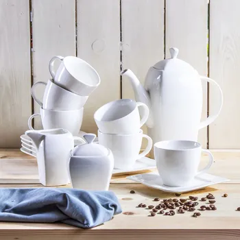 Talíř Porcelánový kávový servis AMBITION WAVE BÍLÝ pro 6 osob (17 ks)