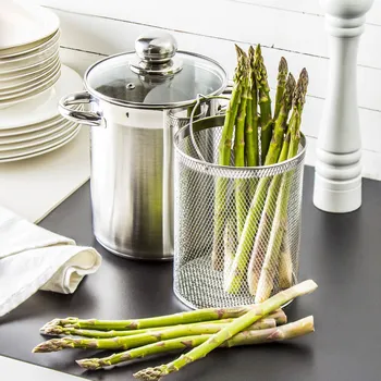 Hrnec Ocelový hrnec s pokličkou na vaření chřestu SSW STŘÍBRNÝ 4,1 l