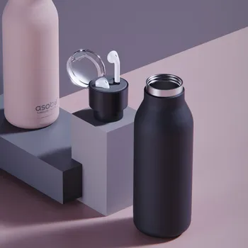 Láhev ASOBU H2 Audio Black 0,5 l - termoska z nerezové oceli s náušníky a nabíječkou