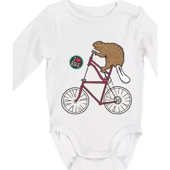 Bobr na kole - Body kojenecké s dlouhým rukávem - Dlouhý r. 3-6 měs ( Bílá )