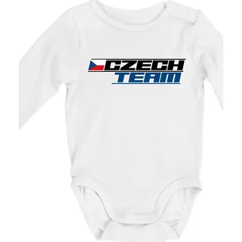 Czech team s vlajkou - Mistrovství světa v ledním hokeji 2025 - Body kojenecké s dlouhým rukávem - Dlouhý r. 3-6 měs ( Bílá )