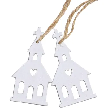 Vánoční dekorace Kostelík dřevo 2ks 8cm závěs bílý