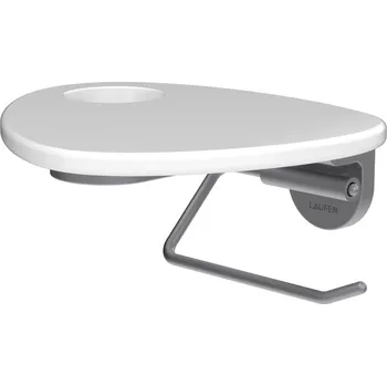 ADA - držák toaletního papíru, včetně poličky s otvorem, PVD inox/bílá lesk HF506791501000