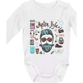 Hipster style - Body kojenecké s dlouhým rukávem - Dlouhý r. do 3 měs ( Bílá )