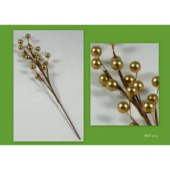 Vánoční dekorace Větev bobule 30cm zlatá
