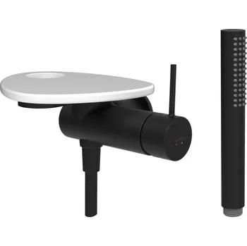 Vodovodní baterie ADA - sprchová podomítková páková baterie pro 1-bodový Simibox, s ruční sprchou a hadicí, včetně poličky s otvorem, PVD černá/bílá lesk HF506755511000