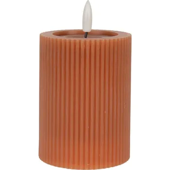 Svíčka Hnědá válcová svíčka s vroubkováním Led Candle - Ø 8*13 cm / 2*AA