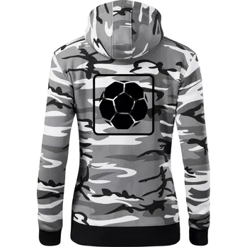 Dámská mikina Fotbalový míč emblem - Dámská mikina trendy zipper s kapucí - 2XL ( Šedý maskáč )