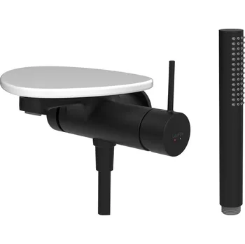 ADA - vanová podomítková páková baterie pro 1-bodový Simibox, s ruční sprchou a hadicí, včetně poličky bez otvoru, PVD černá/bílá lesk HF506765511060