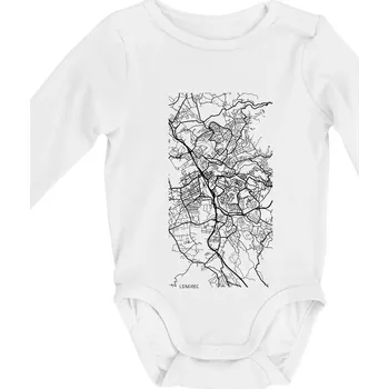 Kojenecký body Černobílá mapa Liberec - Body kojenecké s dlouhým rukávem - Dlouhý r. do 3 měs ( Bílá )