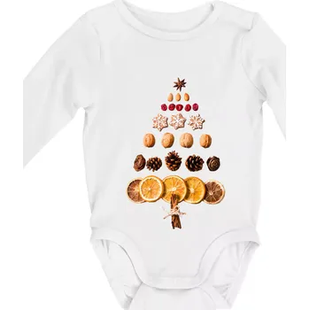 Kojenecký body Vánoční stromeček ze sušených plodů - Body kojenecké s dlouhým rukávem - Dlouhý r. do 3 měs ( Bílá )