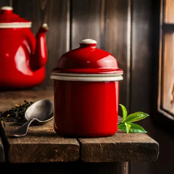 Dóza na potraviny Smaltovaná dóza / nádoba na sypké potraviny OLKUSKIE WYROBY EMALIOWANE 0,35 l OWE Carmine