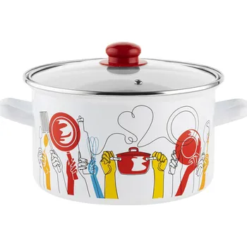 Emailem pokrytý hrnec s poklicí EMALIA POLSKA PLESZEW PEPITO 3,7 l