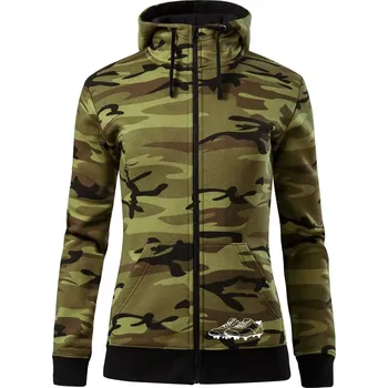 Dámská mikina FOOTBALL nápis šikmo - Dámská mikina trendy zipper s kapucí - L ( Zelený maskáč )