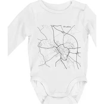 Černobílá mapa Chrudim - Body kojenecké s dlouhým rukávem - Dlouhý r. do 3 měs ( Bílá )