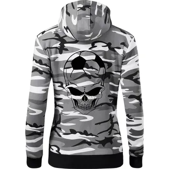 Dámská mikina Fotbal lebka míč - Dámská mikina trendy zipper s kapucí - 2XL ( Šedý maskáč )