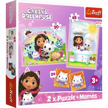Puzzle Trefl Gabbyin domeček pro panenky 2v1 puzzle s poznámkami a kočičí kamarádkou Gabbys Dollhouse