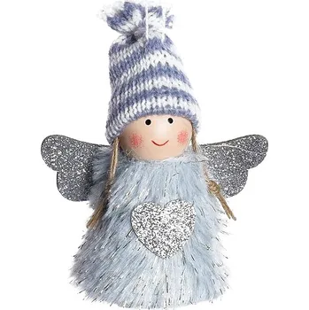 Vánoční dekorace Anděl plyš 10 cm závěs světlemodrý