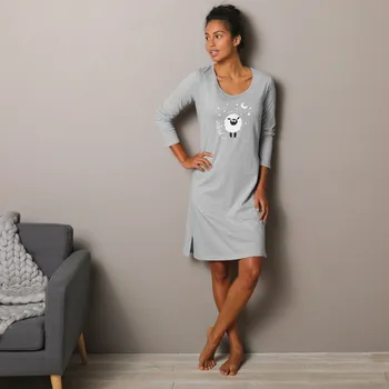 Dámská noční košile Noční košile s dlouhými rukávy a potiskem ovečky šedý melír 52