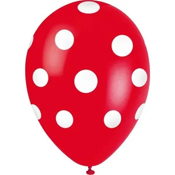Balónek BALÓNKY 30CM, 5KS, ČERVENÝ BÍLÉ PUNTÍKY