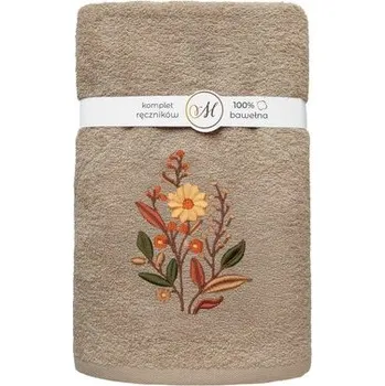 RĘCZNIK KPL.MARIBELLA 3 SZT./30X50/50X100/70X140/ FROTTE HAFT 001 KWIATKI JASNY BEŻ
