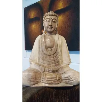 Buddha 40 cm - dřevěná soška Buddhy s lehkou patinou 160510201