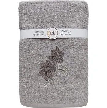 RĘCZNIK KPL.MARIBELLA 3 SZT./30X50/50X100/70X140/ FROTTE HAFT 004 HIBISKUS JASNY SZARY