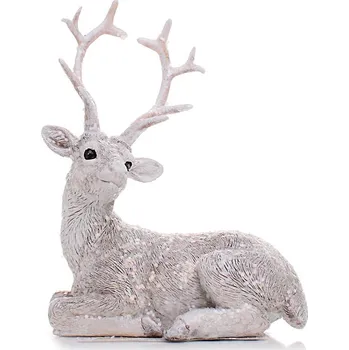 Vánoční dekorace Jelen ležící 9cm keramika bílý glitter