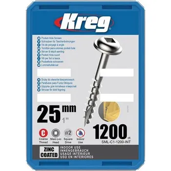 Šroub IGM Kreg Zinc Maxi-Loc Šrouby pro skryté spoje - 25 mm, hrubý závit, 1200 ks, SML-C1-1200-INT