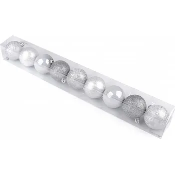 Vánoční ozdoba Ozdoba koule 6cm 9ks tuba stříbrná plast