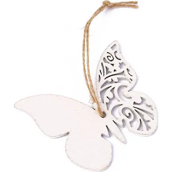 Motýl dřevo závěs 7cm 10ks bílý