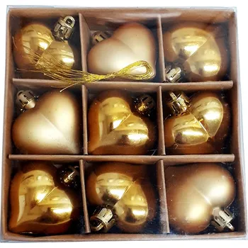 Vánoční dekorace Srdce plast přízdoba 4,5cm 9ks zlatá