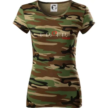 Moje srdce bije pro fotbal - Dámské maskáčové triko - M ( Hnědý maskáč )