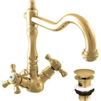 Vodovodní baterie Slezák Rav Morava Retro MK321.0/8Z umyvadlová baterie s výpustí click-clack zlatá