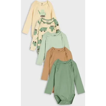 Kojenecký body Sinsay - Sada 5 kusů bavlněných body s dlouhými rukávy - béžová - 784EM-02X - 784EM-02X-62